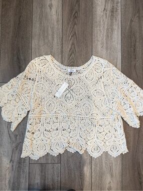 Bluivy Cream Bohemian Crochet Lace Boxy Blouse- Summer Concert Ready!